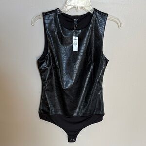 Express Black Textured embossed Faux Leather Bodysuit thong sleeveless stretch M